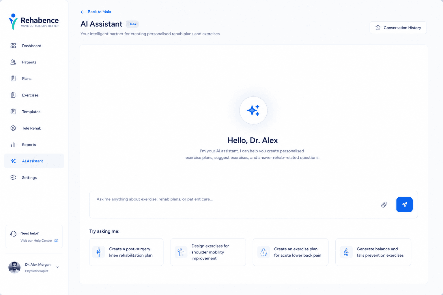Rehabence AI assistant generating a SOAP note